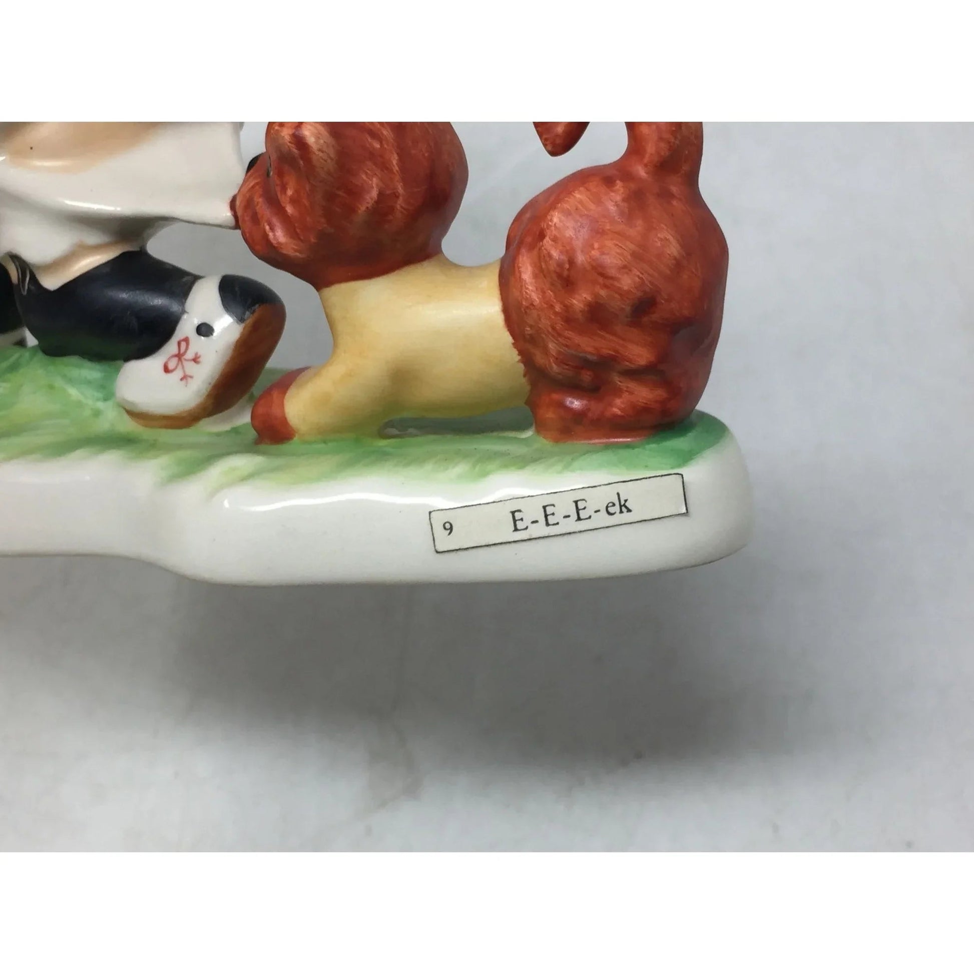 Vintage Goebel Figurine - '''E - E - E - Ek'' Redhead Puppy Tugging at Girl's Clothes - Goebel - Figurines - A+ Stuff