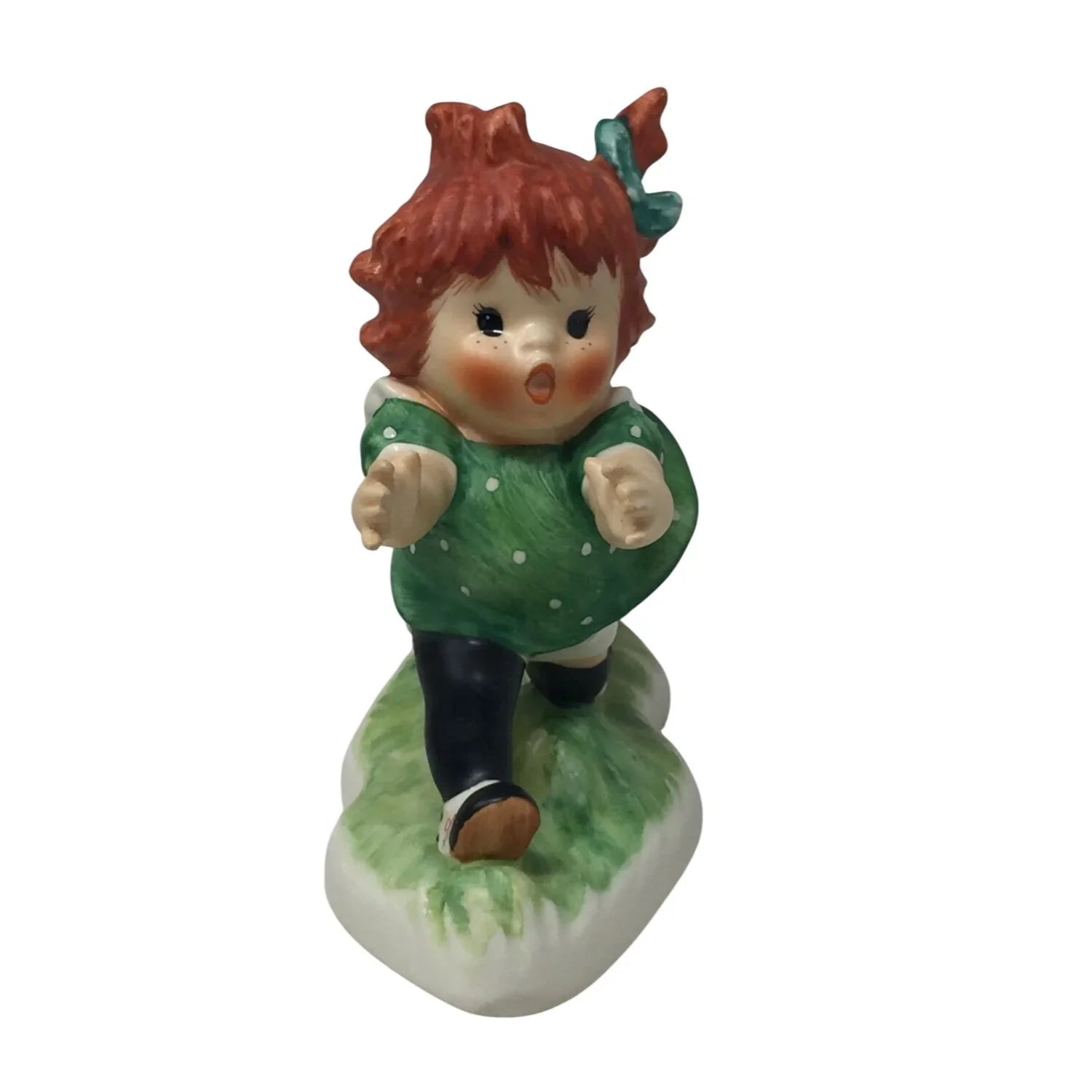 Vintage Goebel Figurine - '''E - E - E - Ek'' Redhead Puppy Tugging at Girl's Clothes - Goebel - Figurines - A+ Stuff