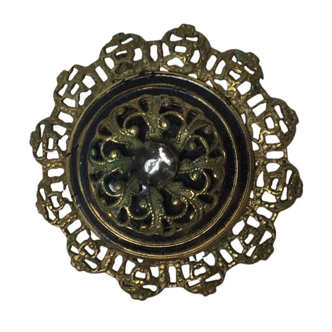 Vintage Gold Tone Filigree Layered Scarf Pin with Rhinestone in the middle - A+ Stuff - Brooch - A+ Stuff