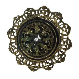 Vintage Gold Tone Filigree Layered Scarf Pin with Rhinestone in the middle