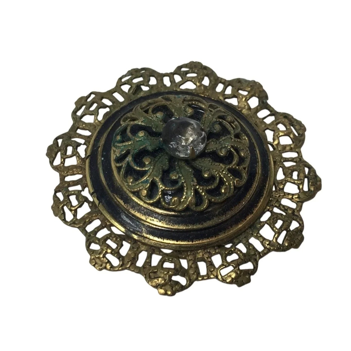 Vintage Gold Tone Filigree Layered Scarf Pin with Rhinestone in the middle - A+ Stuff - Brooch - A+ Stuff