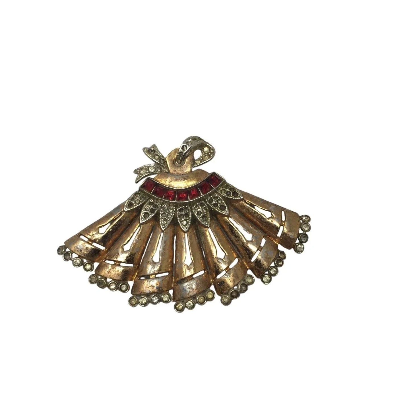 Vintage Gold tone Holiday Fan Brooch Pin (Missing Pin) - 2.5x2 inches - A+ Stuff - Brooch - A+ Stuff