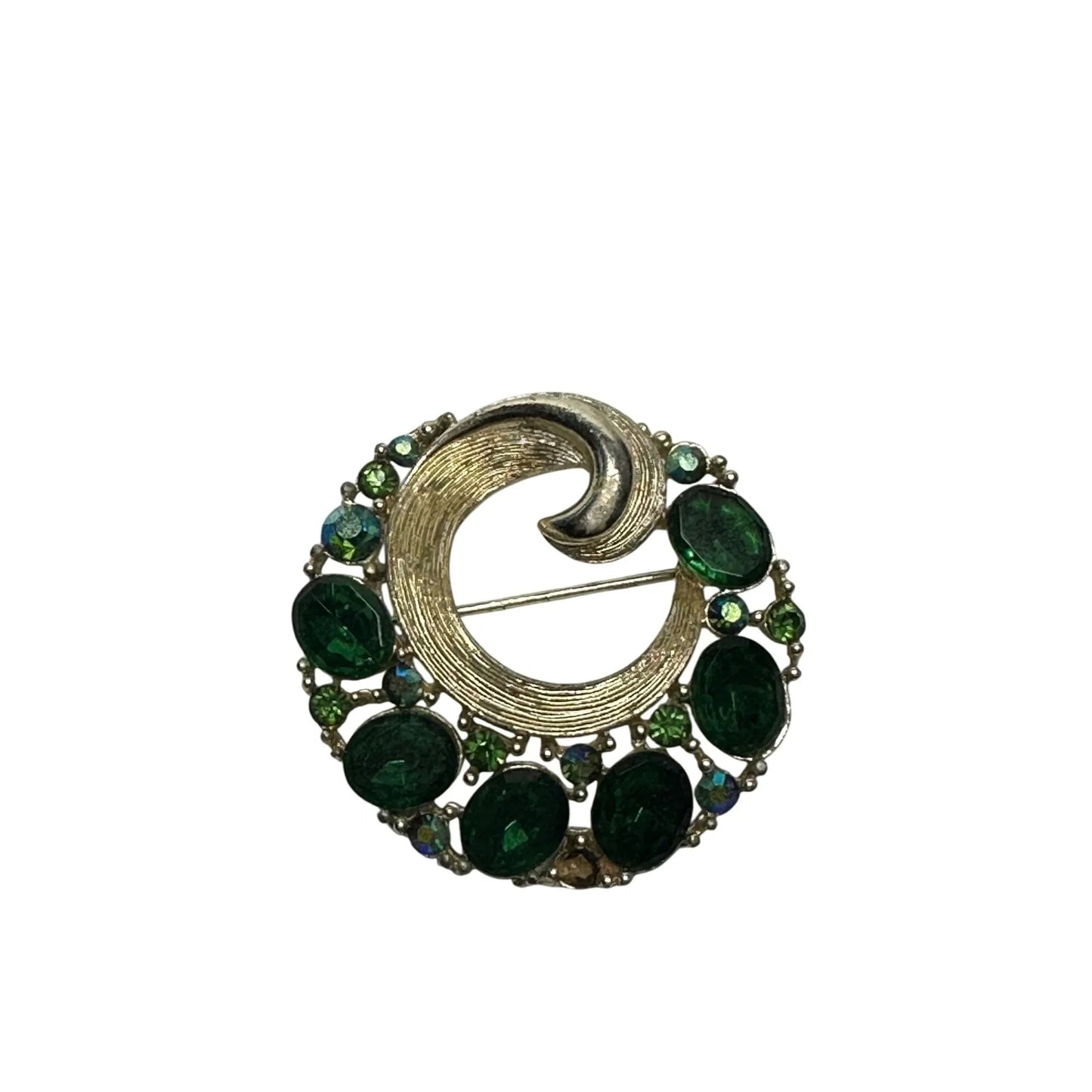 Vintage Gold Tone Lisner Wreath Brooch with Green Rhinestones - lisner - Brooch - A+ Stuff
