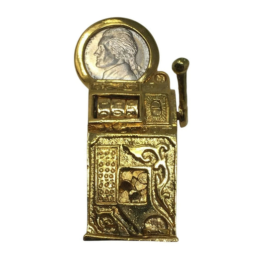 Vintage Gold Tone Nickle Casino Slot Machine Brooch Pin - A+ Stuff - pin - A+ Stuff