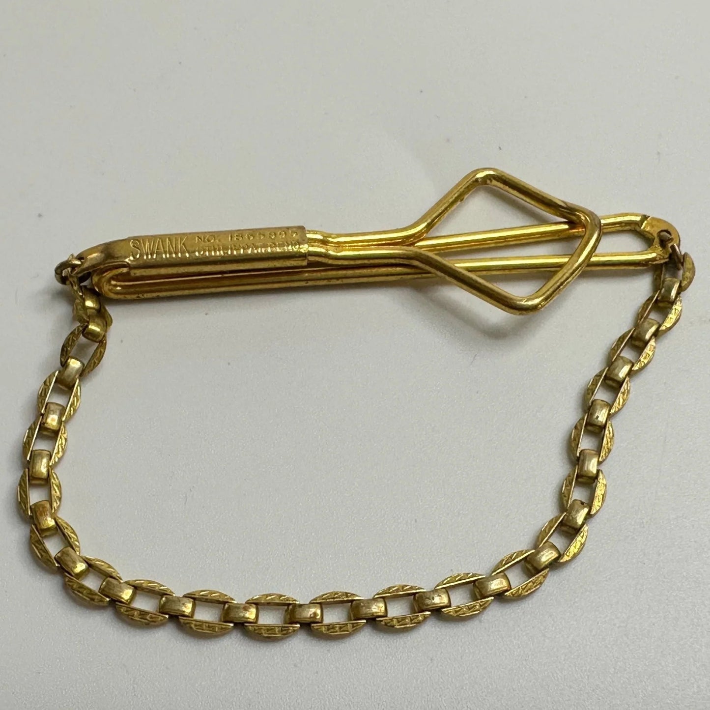 Vintage Gold Tone Square Link Box Chain SWANK Tie Bar Clip - A+ Stuff - Tie Pin - A+ Stuff