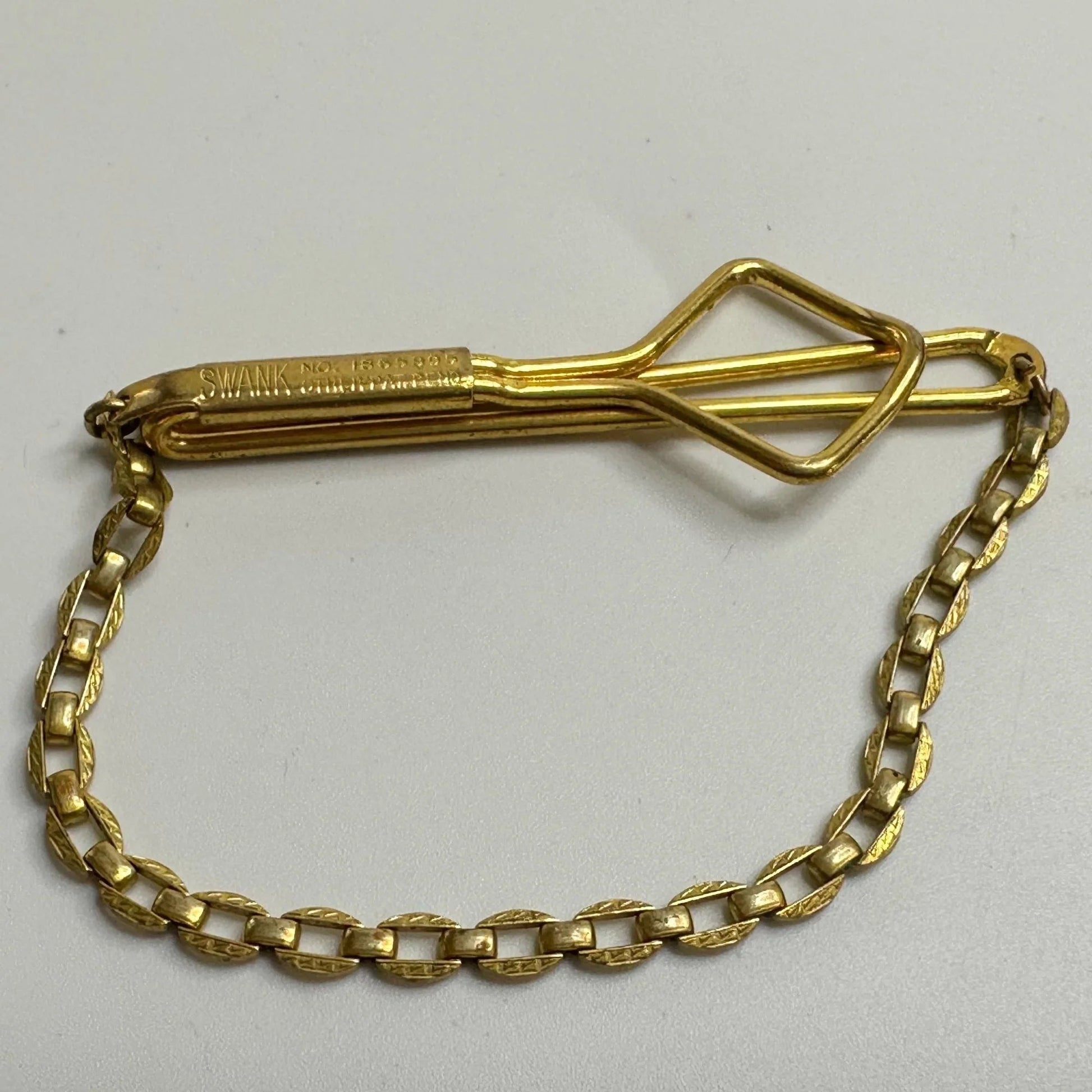 Vintage Gold Tone Square Link Box Chain SWANK Tie Bar Clip - A+ Stuff - Tie Pin - A+ Stuff