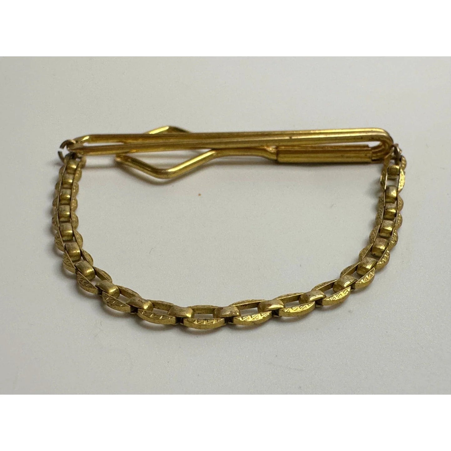 Vintage Gold Tone Square Link Box Chain SWANK Tie Bar Clip - A+ Stuff - Tie Pin - A+ Stuff