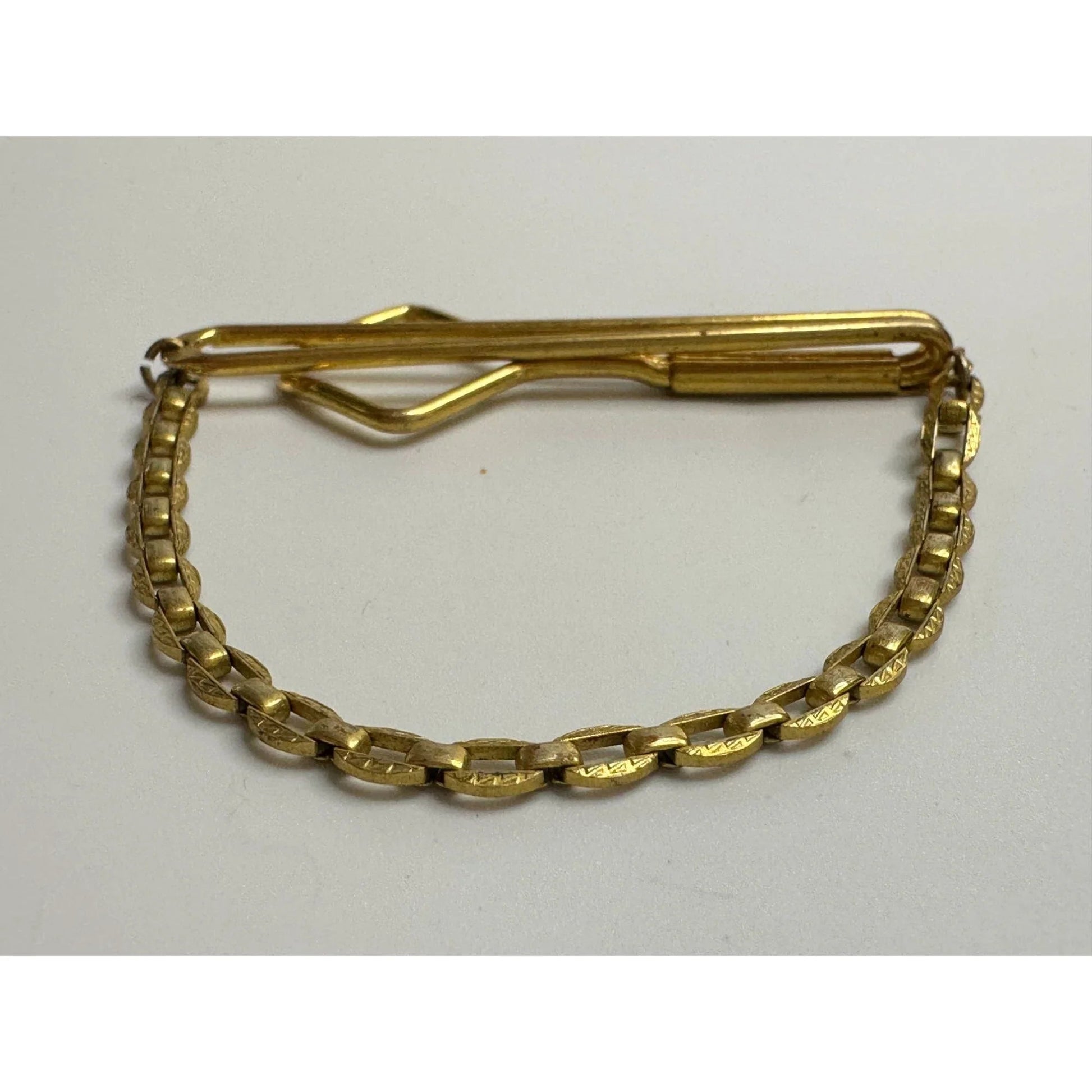 Vintage Gold Tone Square Link Box Chain SWANK Tie Bar Clip - A+ Stuff - Tie Pin - A+ Stuff