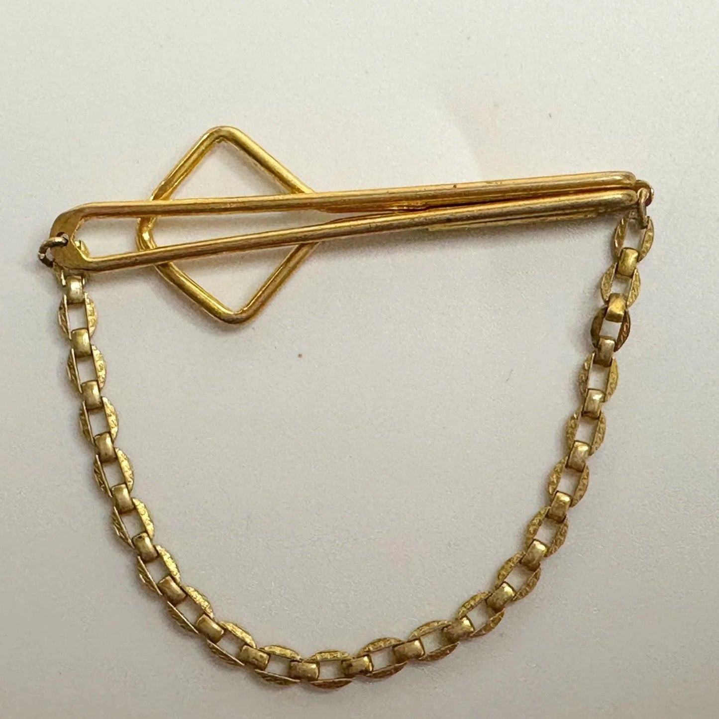 Vintage Gold Tone Square Link Box Chain SWANK Tie Bar Clip - A+ Stuff - Tie Pin - A+ Stuff