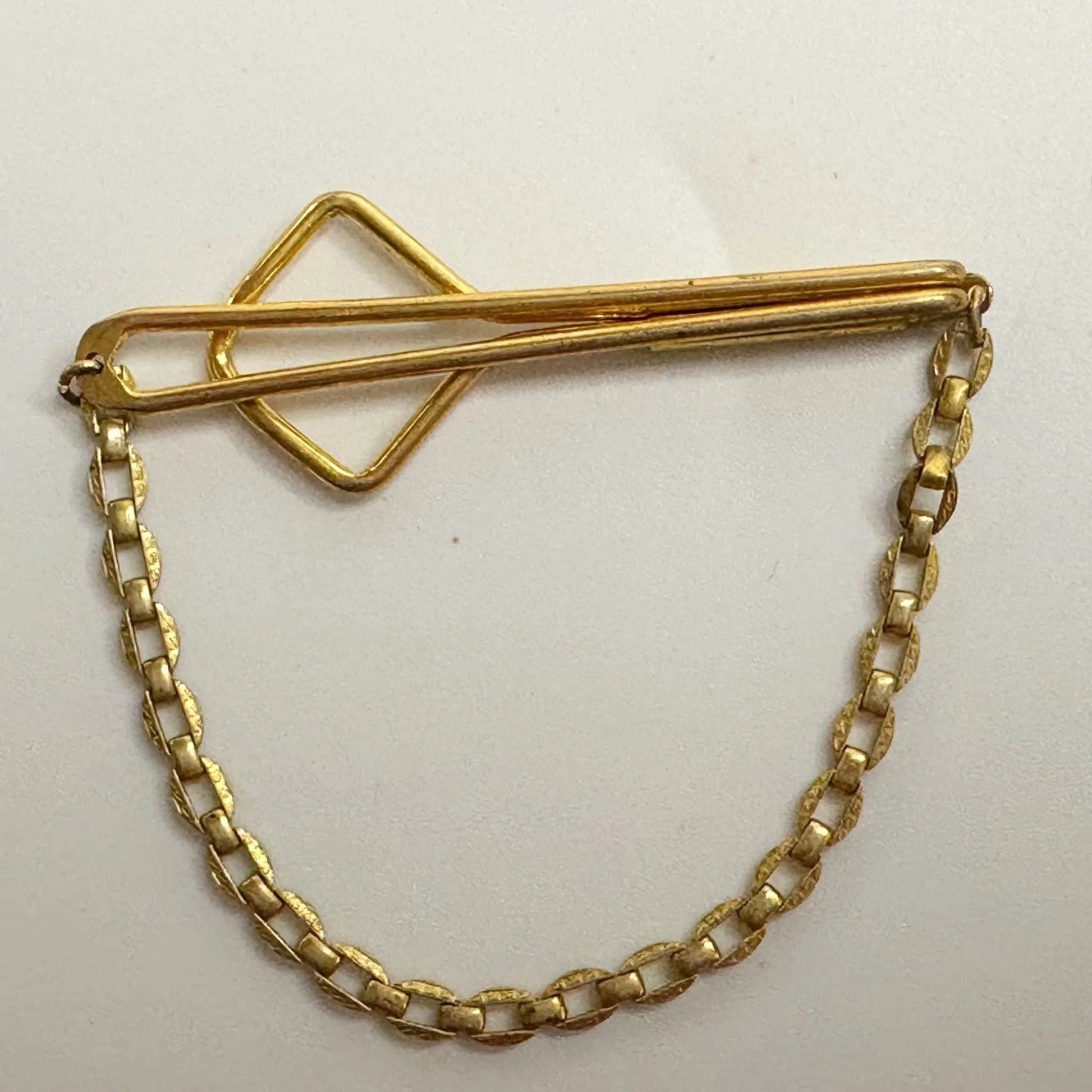Vintage Gold Tone Square Link Box Chain SWANK Tie Bar Clip - A+ Stuff - Tie Pin - A+ Stuff