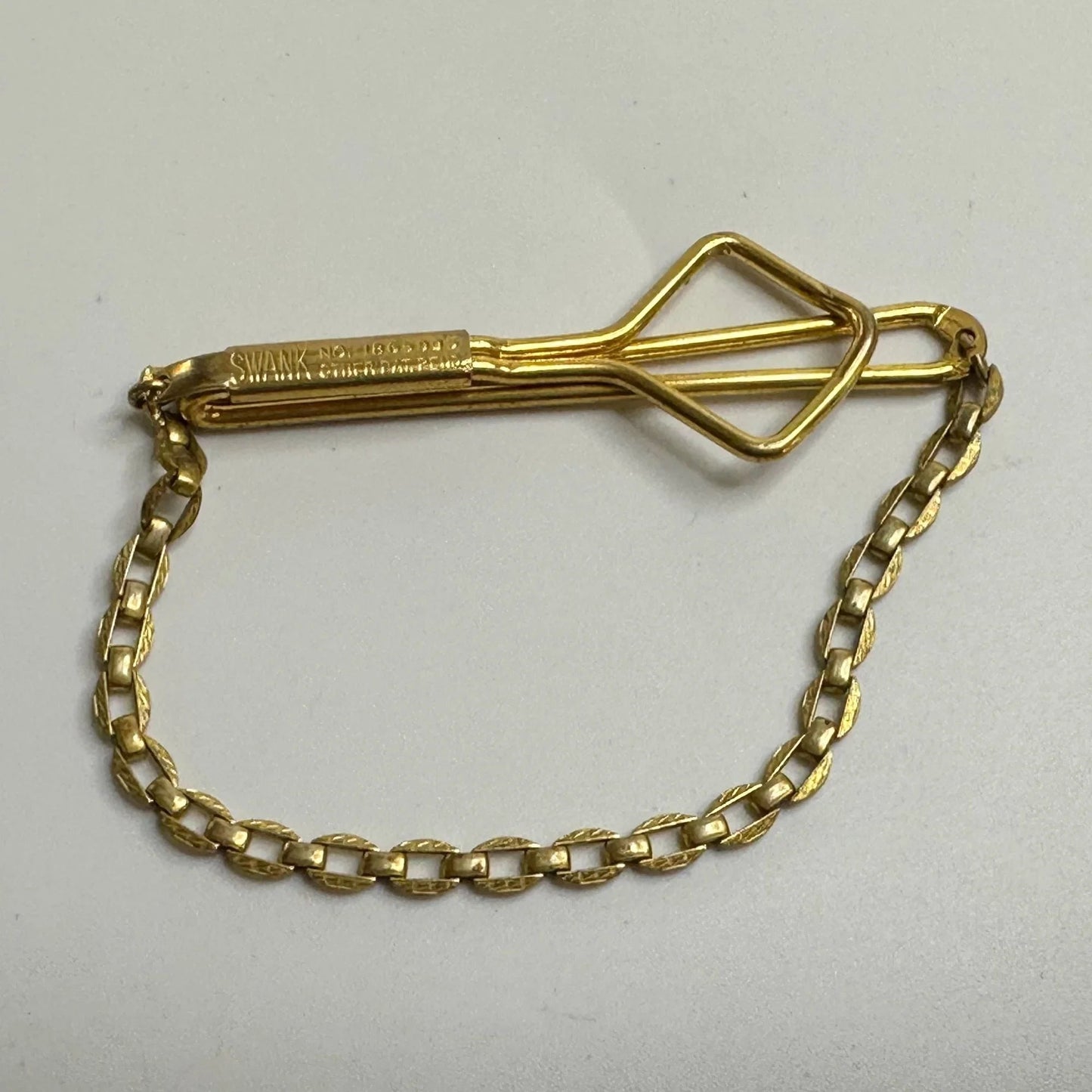 Vintage Gold Tone Square Link Box Chain SWANK Tie Bar Clip - A+ Stuff - Tie Pin - A+ Stuff