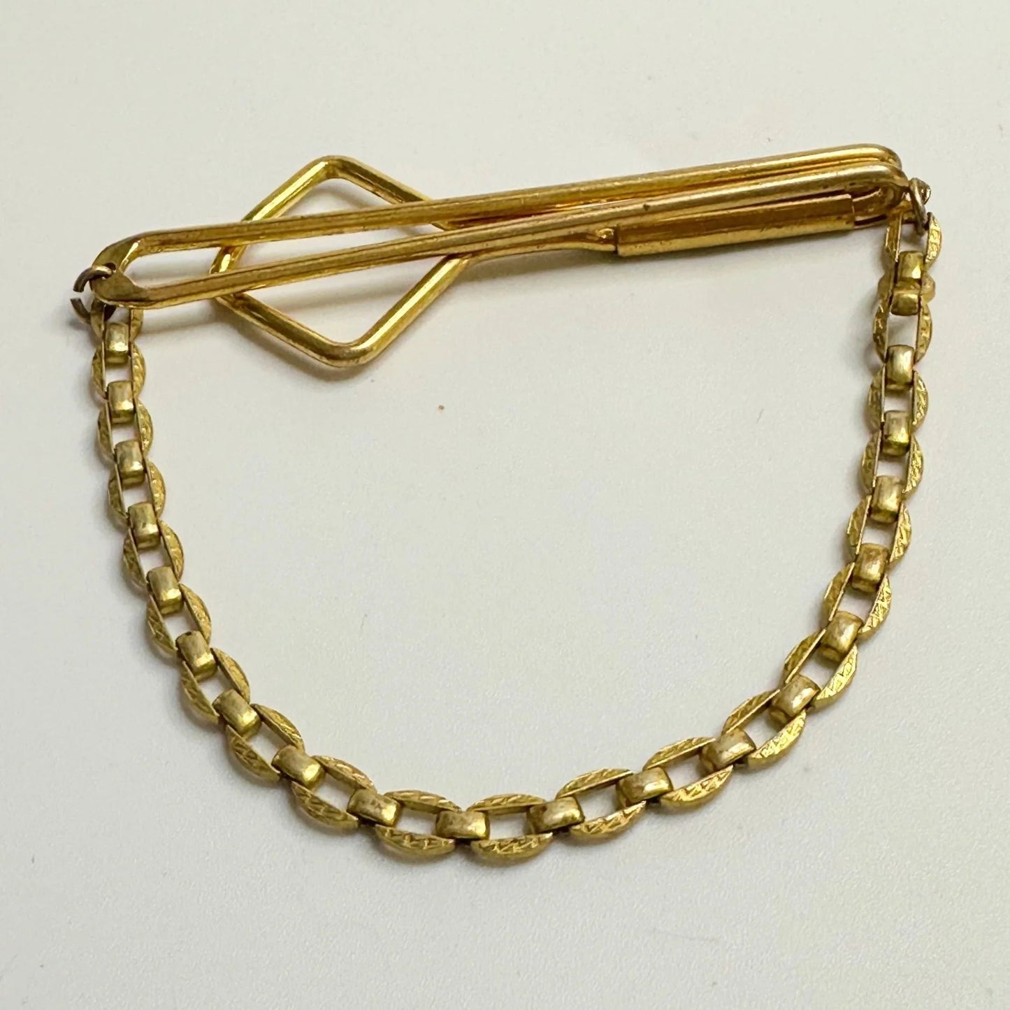 Vintage Gold Tone Square Link Box Chain SWANK Tie Bar Clip - A+ Stuff - Tie Pin - A+ Stuff