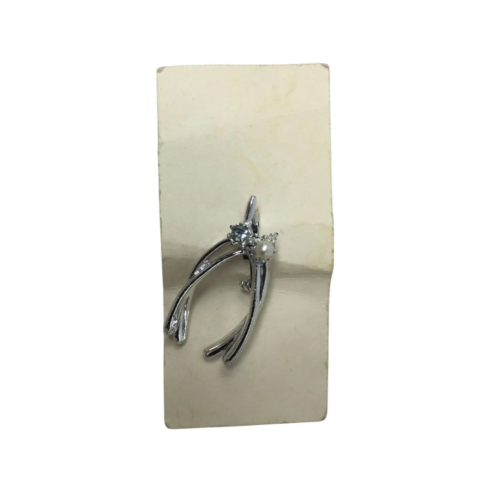 Vintage Good Luck Wishbone Rhinestone Silver Tone Brooch Pin - A+ Stuff - Brooch - A+ Stuff