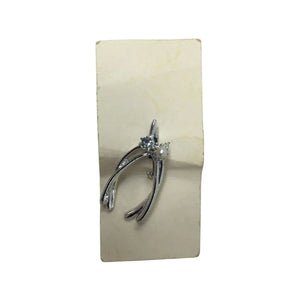 Vintage Good Luck Wishbone Rhinestone Silver Tone Brooch Pin