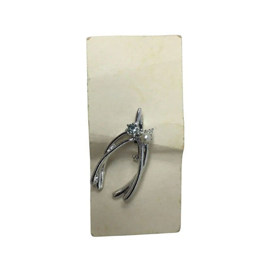 Vintage Good Luck Wishbone Rhinestone Silver Tone Brooch Pin - A+ Stuff - Brooch - A+ Stuff