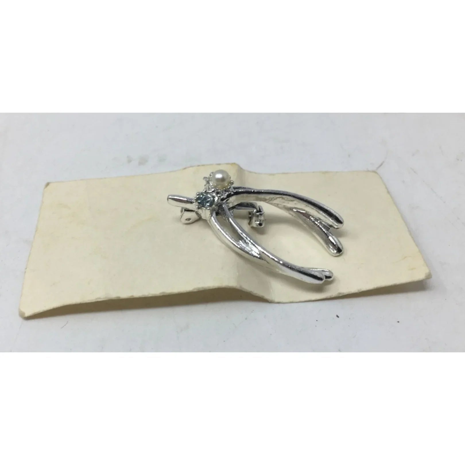 Vintage Good Luck Wishbone Rhinestone Silver Tone Brooch Pin - A+ Stuff - Brooch - A+ Stuff