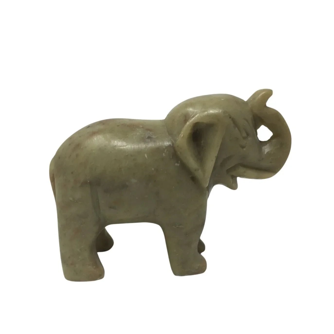 Vintage Hand Carved Miniature Elephant with its Trunk Up Figurine - A+ Stuff