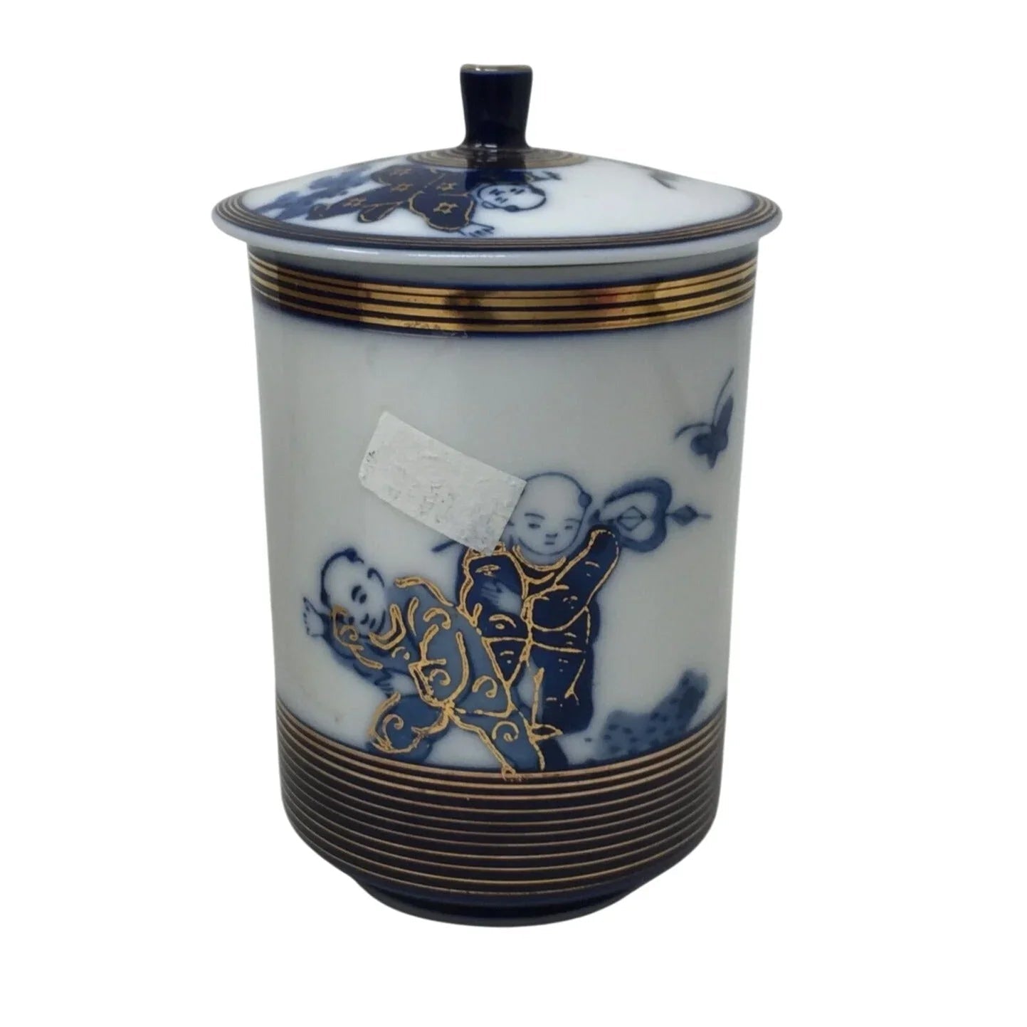 Vintage Hand Painted Blue & White Porcelain Jar/Canister with lid - A+ Stuff - Collectibles - A+ Stuff