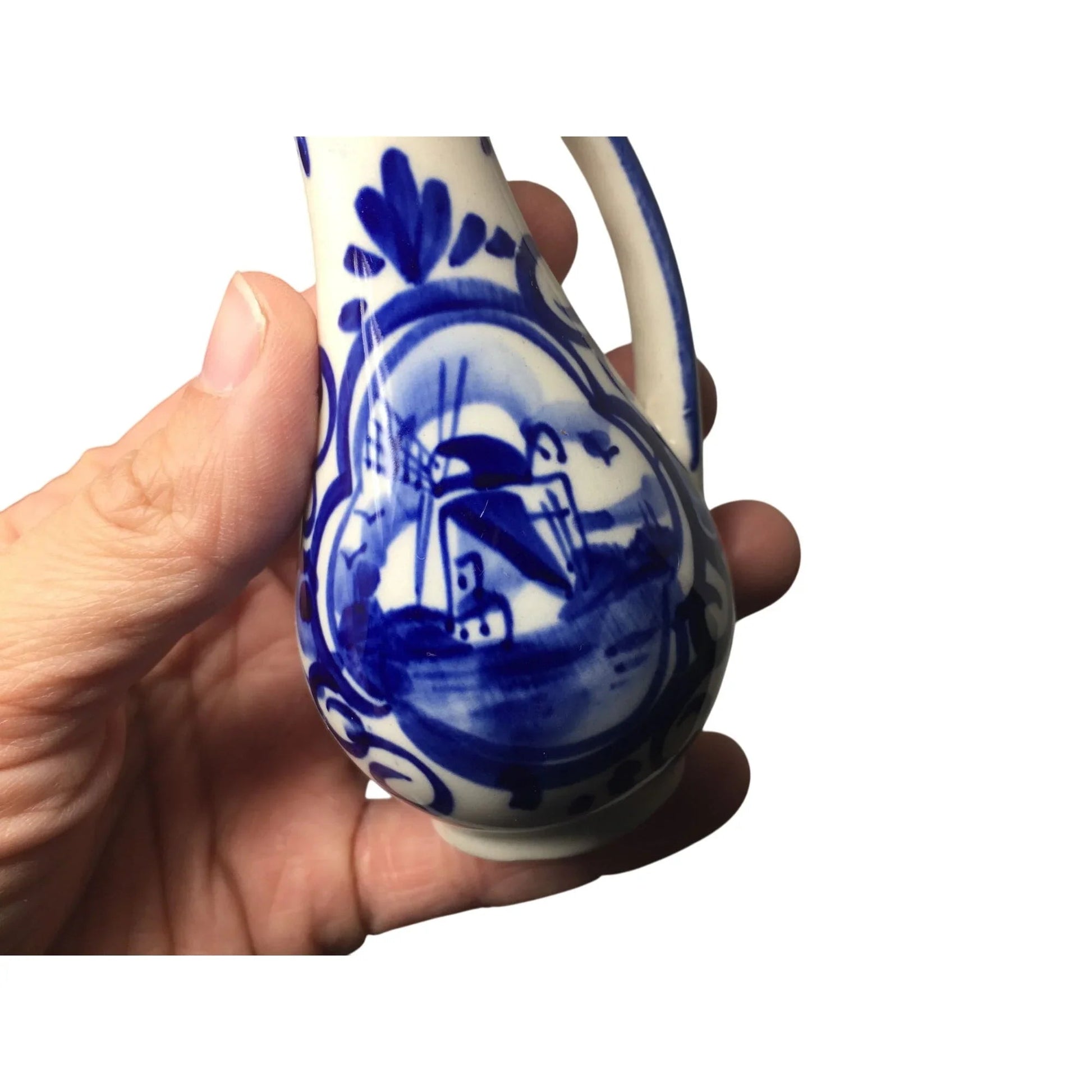 Vintage Hand Painted Delfts Blue Bud Vase with Handle - A+ Stuff - Vase or Holder - A+ Stuff