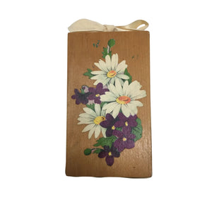 Vintage Hand Painted Wood Wall Plaque with flowers on it - 6 by 3.5''