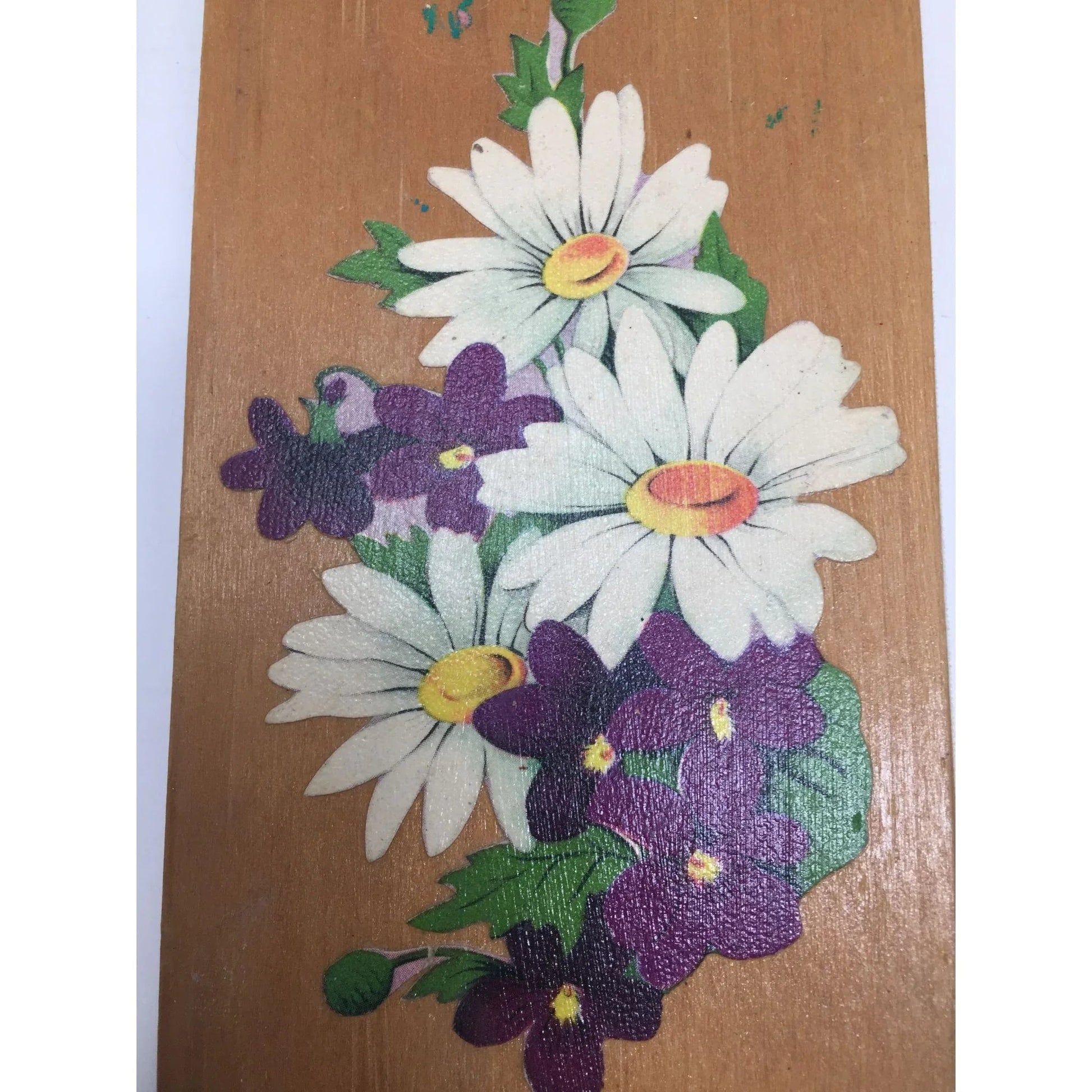 Vintage Hand Painted Wood Wall Plaque with flowers on it - 6 by 3.5'' - A+ Stuff - Decor - A+ Stuff