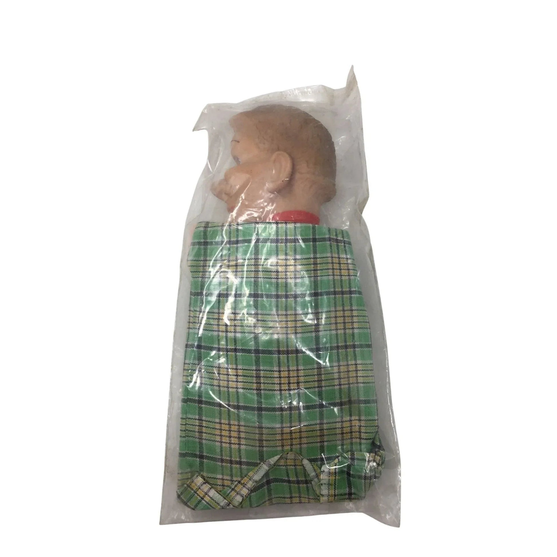 Vintage Hand Puppet - Man Wearing Green Plaid Outfit with Red Bow/tie - A+ Stuff - Puppets & Marionettes - A+ Stuff