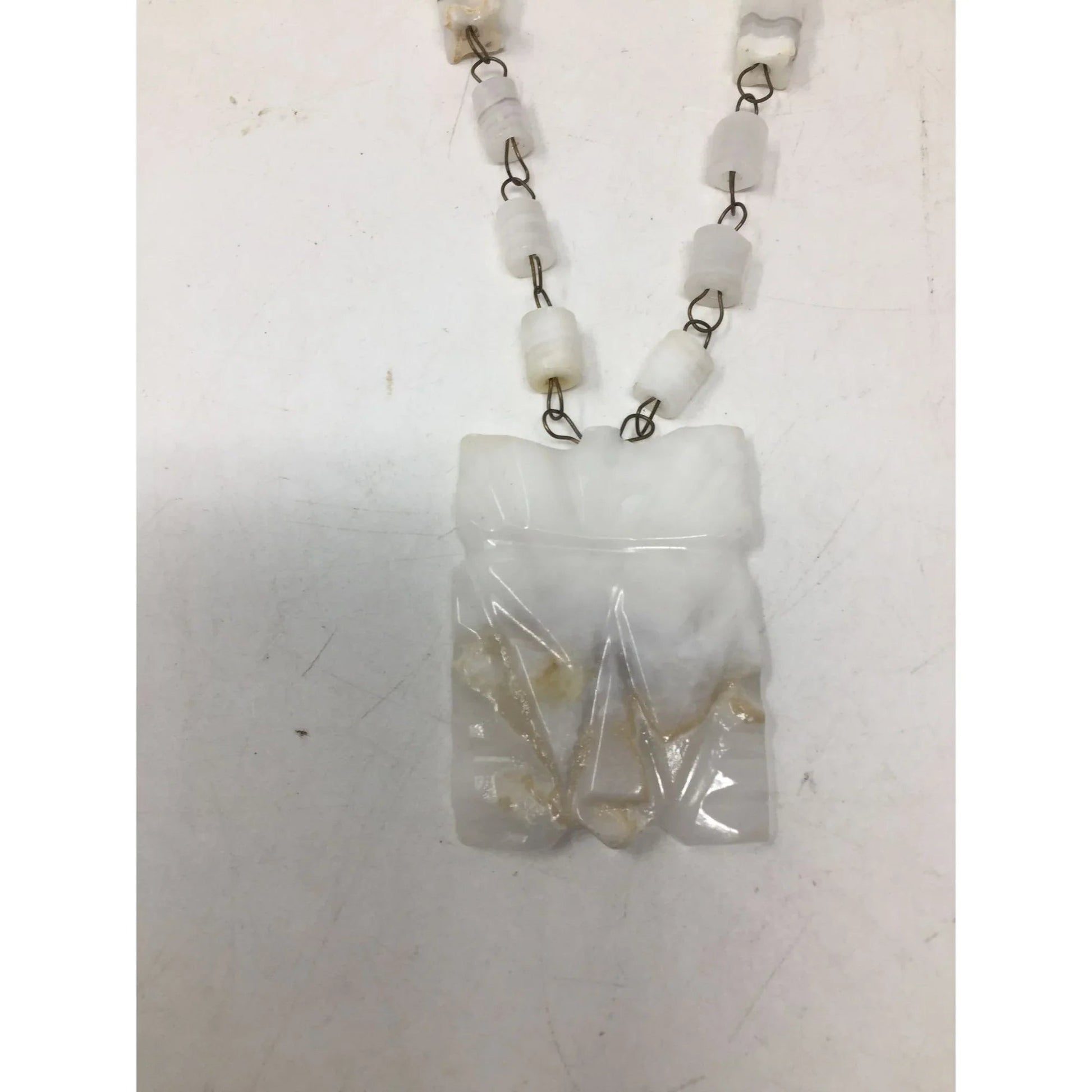 Vintage Handmade Carved White Aztec Tribal Necklace - A+ Stuff - Necklace - A+ Stuff