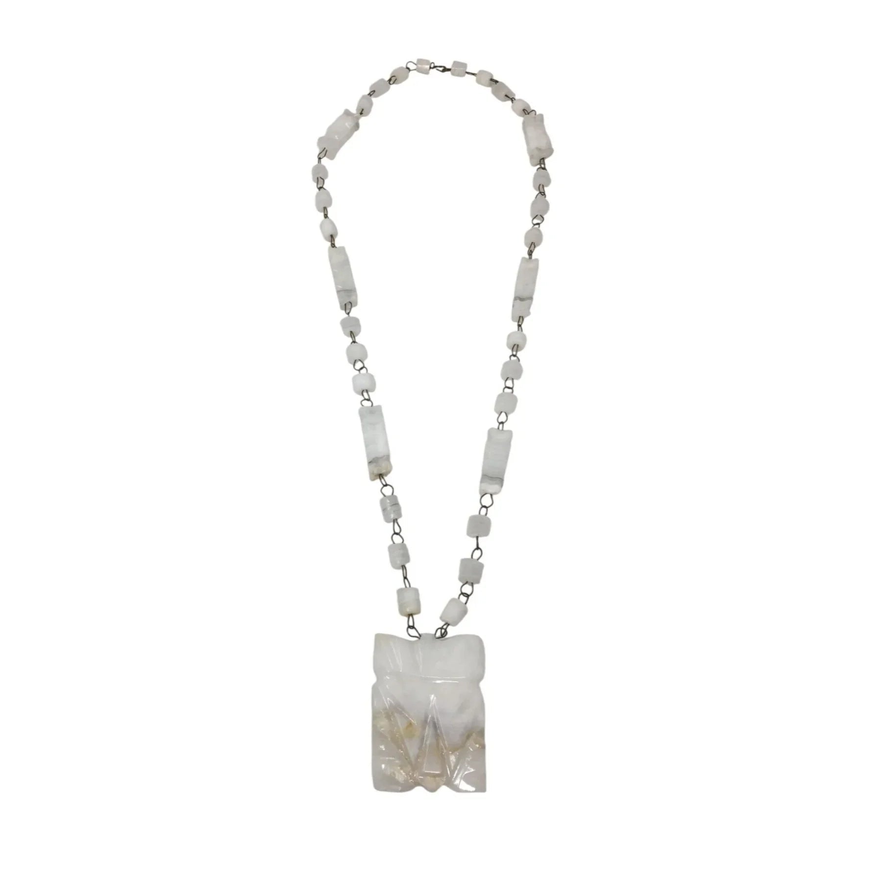 Vintage Handmade Carved White Aztec Tribal Necklace - A+ Stuff - Necklace - A+ Stuff