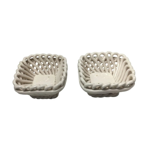 Vintage Handmade Ceramic Italian Cream Colored Pottery Baskets with Weave Rope Style - handmade - Collectibles - A+ Stuff