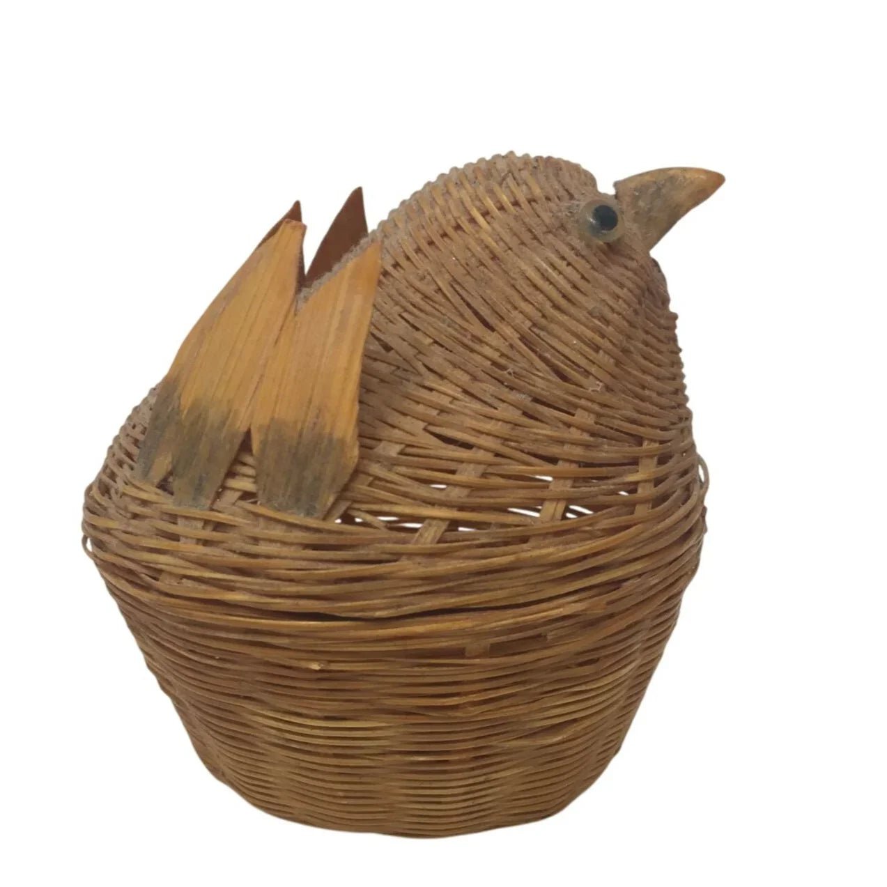 Vintage Handmade Miniature Chicken Woven Lidded Basket - A+ Stuff - Collectibles - A+ Stuff