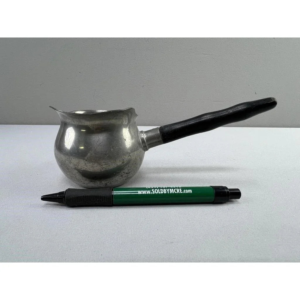 Vintage Handmade Pewter Sauce Server with Black Handle - A+ Stuff - primitive kitchen tools - A+ Stuff