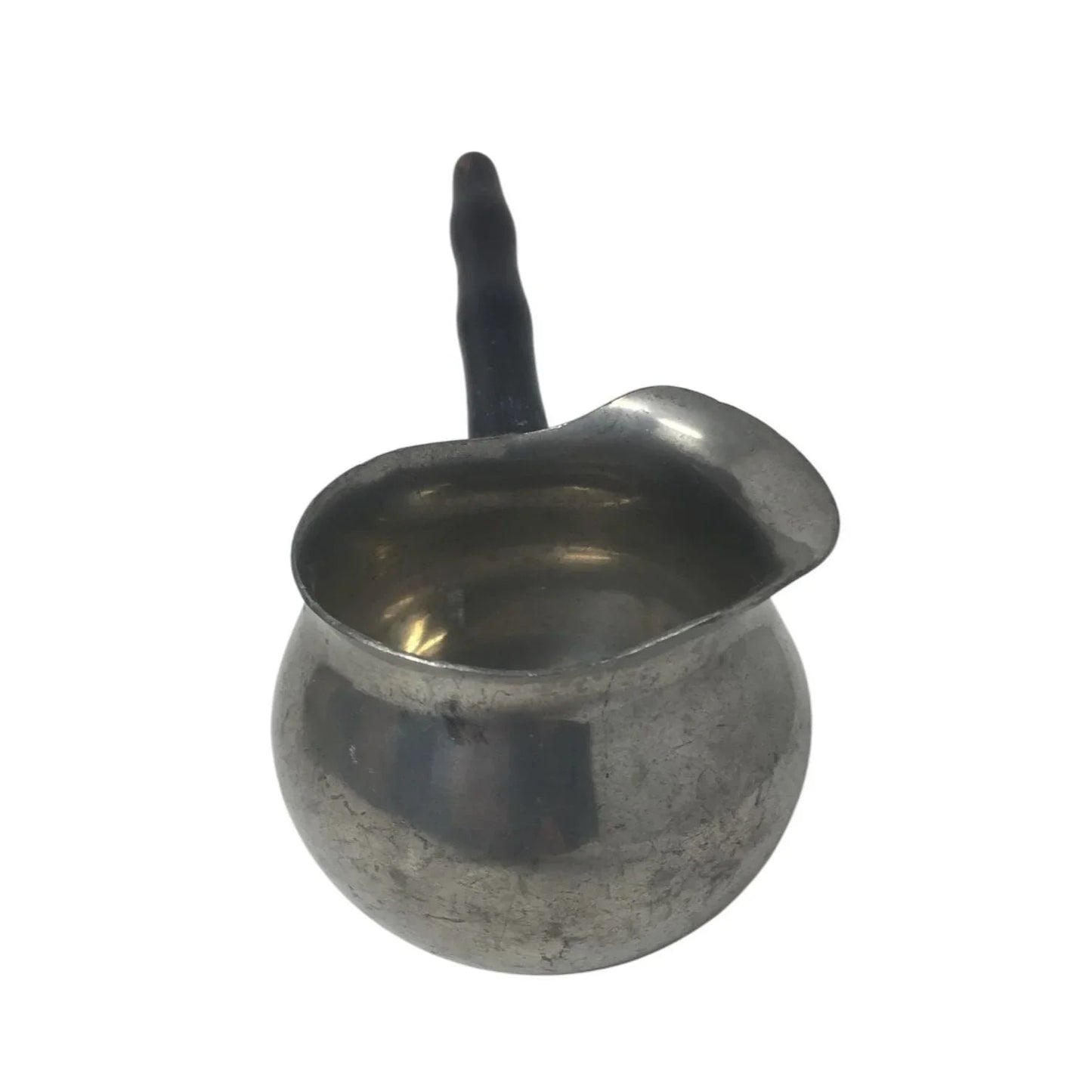 Vintage Handmade Pewter Sauce Server with Black Handle - A+ Stuff - primitive kitchen tools - A+ Stuff