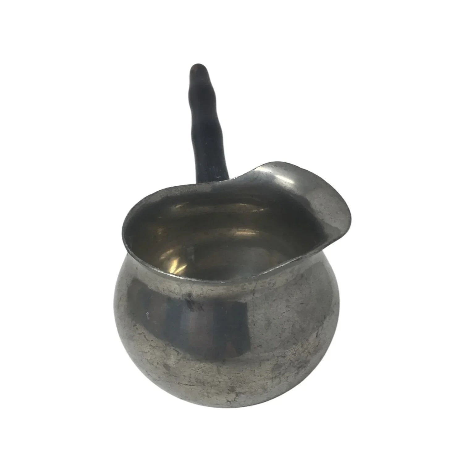 Vintage Handmade Pewter Sauce Server with Black Handle - A+ Stuff - primitive kitchen tools - A+ Stuff
