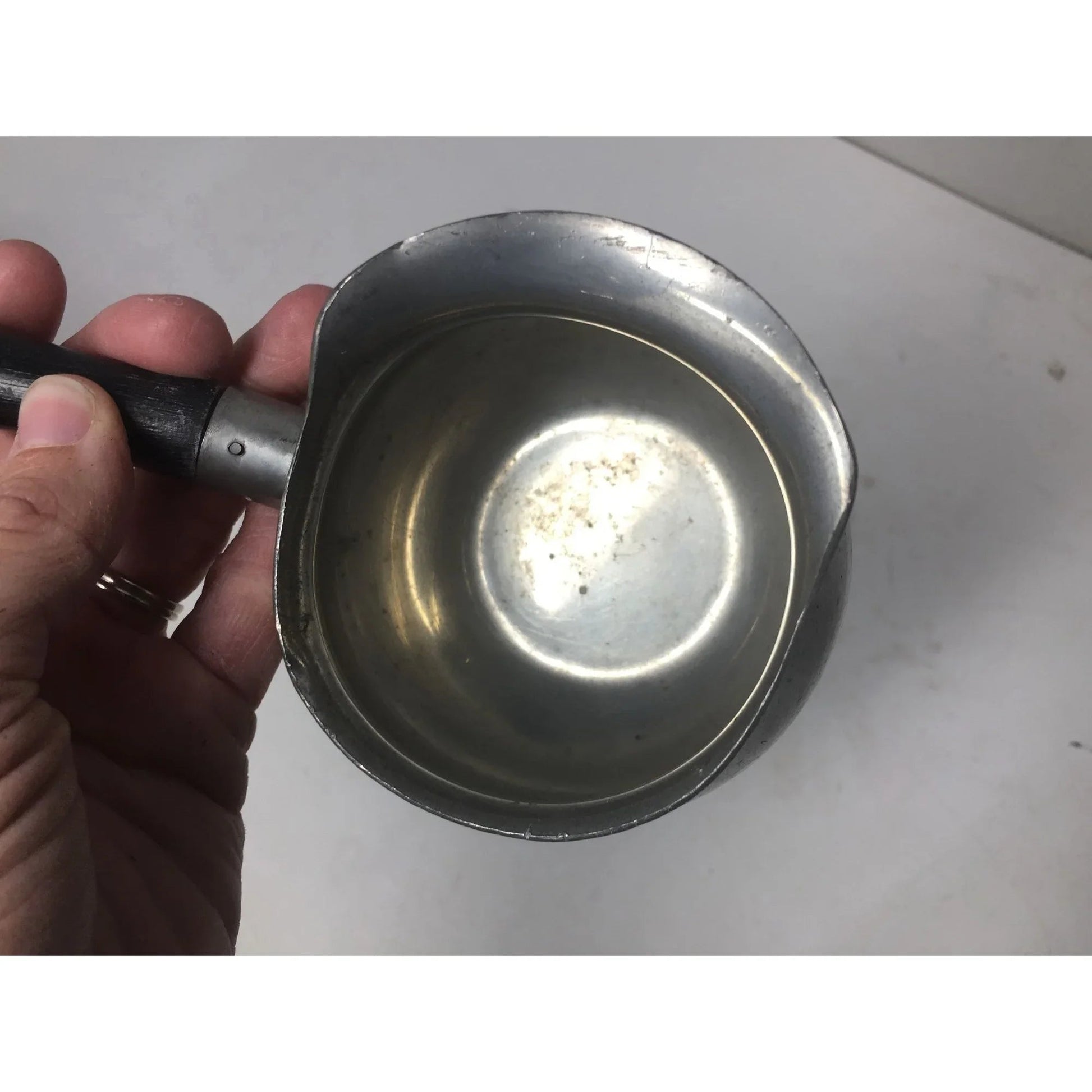 Vintage Handmade Pewter Sauce Server with Black Handle - A+ Stuff - primitive kitchen tools - A+ Stuff