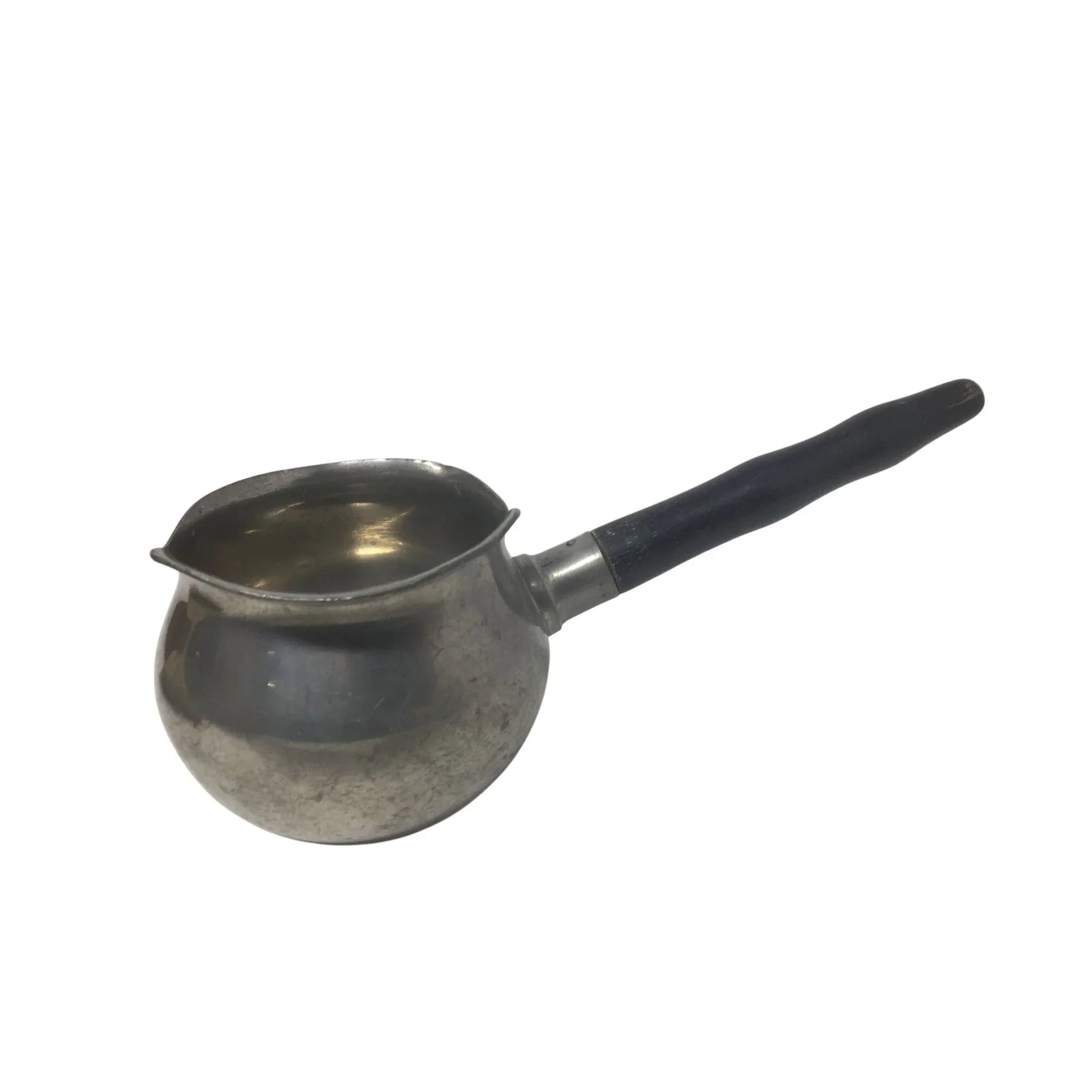 Vintage Handmade Pewter Sauce Server with Black Handle - A+ Stuff - primitive kitchen tools - A+ Stuff