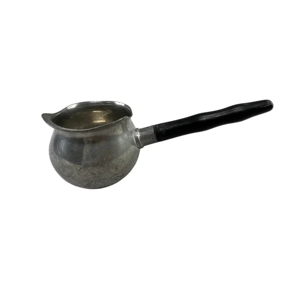 Vintage Handmade Pewter Sauce Server with Black Handle - A+ Stuff - primitive kitchen tools - A+ Stuff