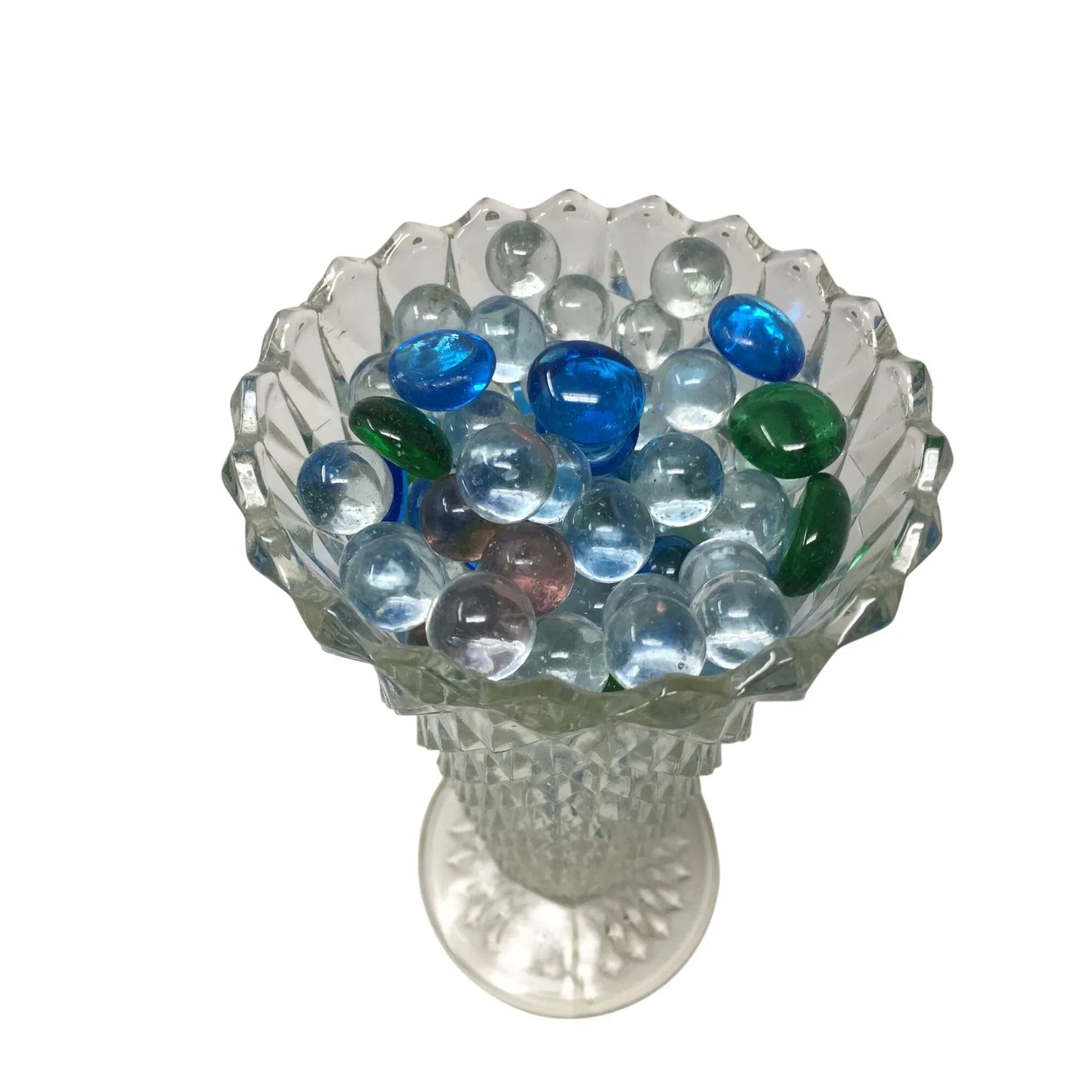 Vintage Indiana Glass Diamond Point Clear Glass Vase with Marbles Inside - indiana glass - Vase or Holder - A+ Stuff