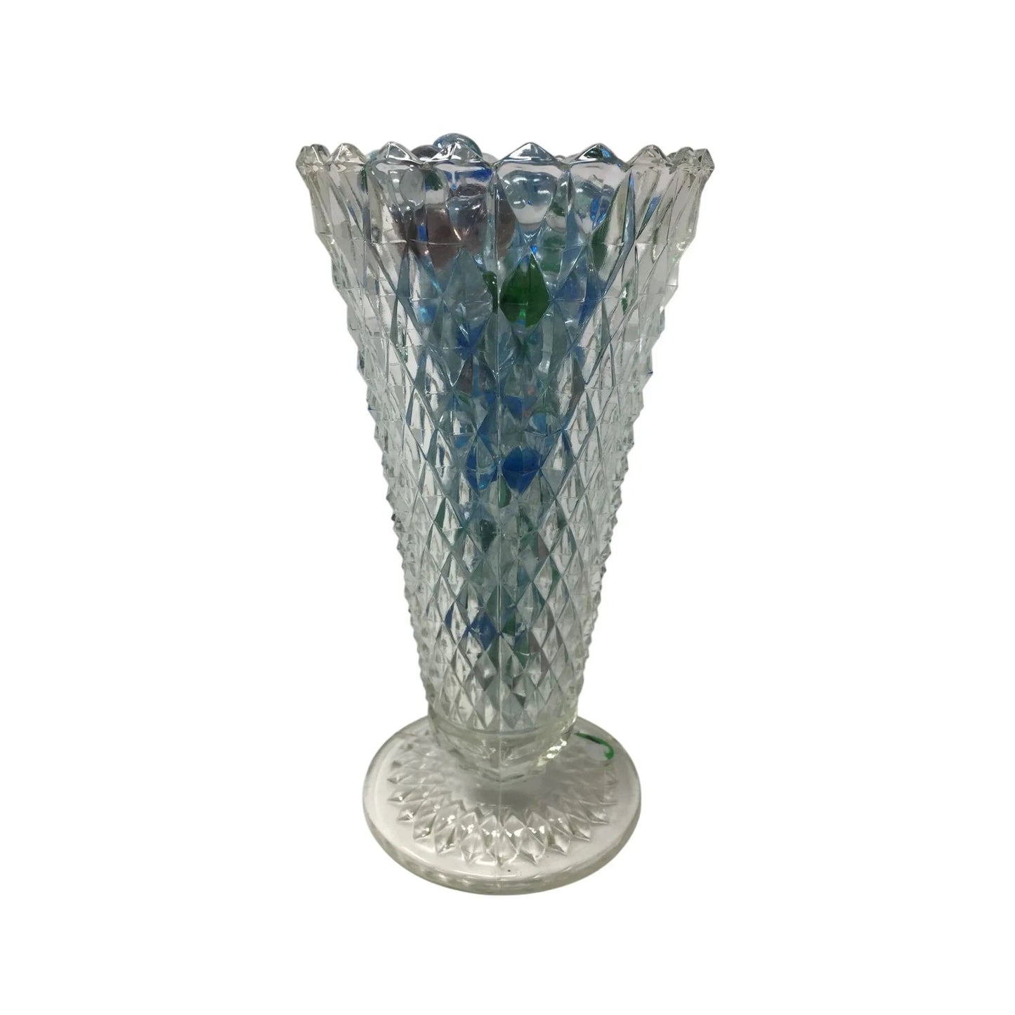 Vintage Indiana Glass Diamond Point Clear Glass Vase with Marbles Inside - indiana glass - Vase or Holder - A+ Stuff