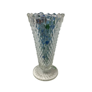 Vintage Indiana Glass Diamond Point Clear Glass Vase with Marbles Inside
