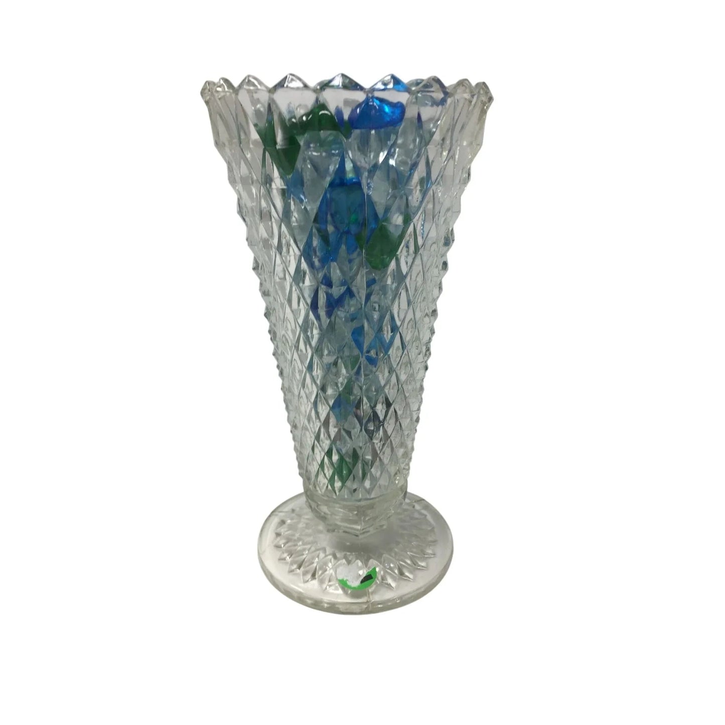 Vintage Indiana Glass Diamond Point Clear Glass Vase with Marbles Inside - indiana glass - Vase or Holder - A+ Stuff