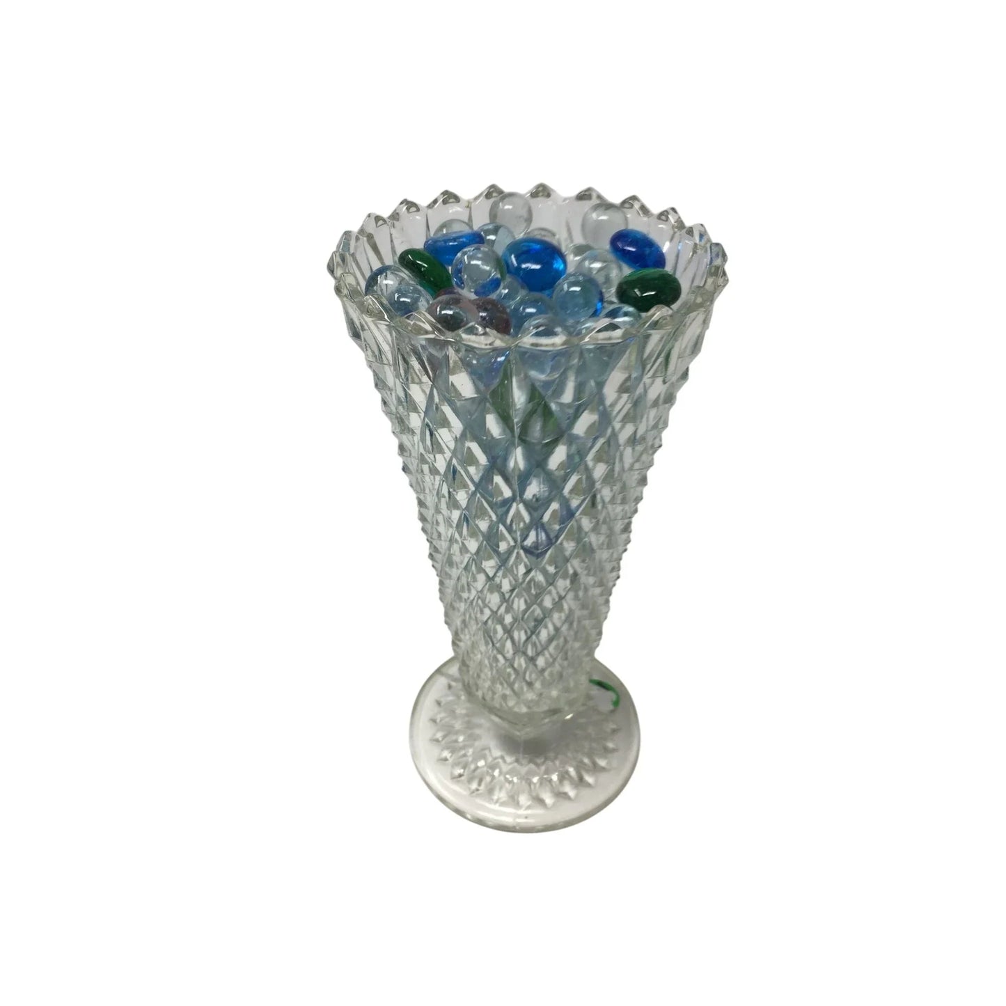 Vintage Indiana Glass Diamond Point Clear Glass Vase with Marbles Inside - indiana glass - Vase or Holder - A+ Stuff
