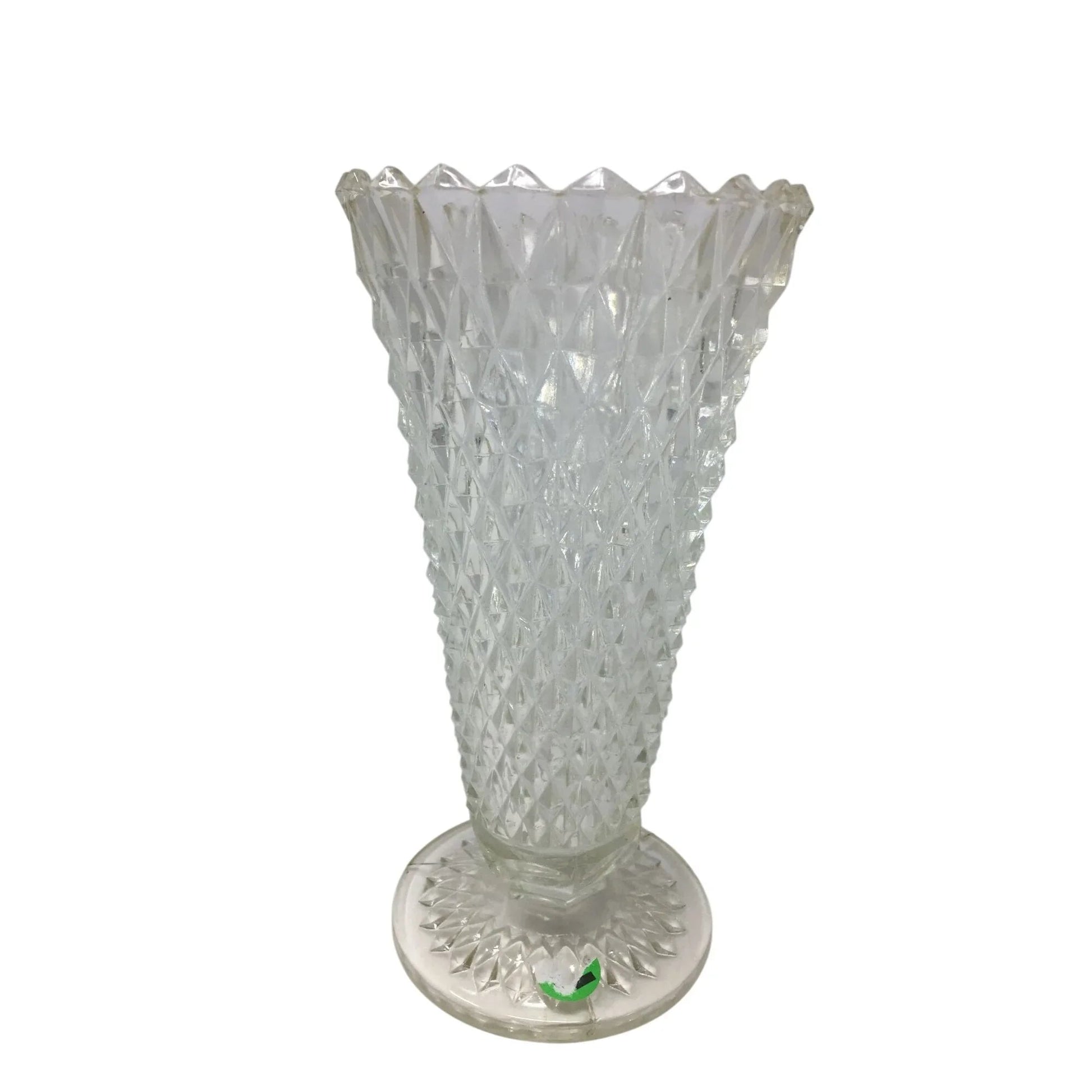 Vintage Indiana Glass Diamond Point Clear Glass Vase with Marbles Inside - indiana glass - Vase or Holder - A+ Stuff