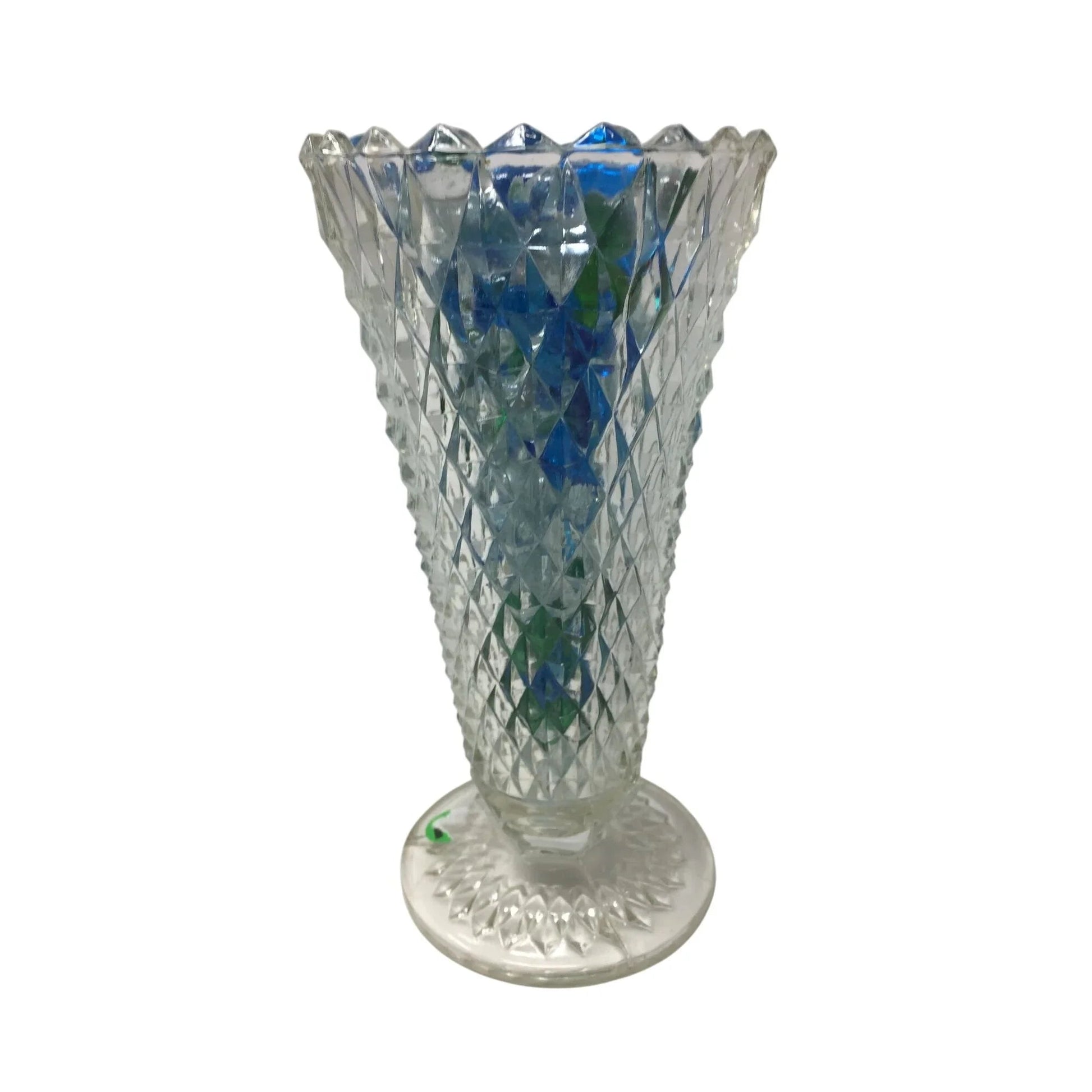 Vintage Indiana Glass Diamond Point Clear Glass Vase with Marbles Inside - indiana glass - Vase or Holder - A+ Stuff