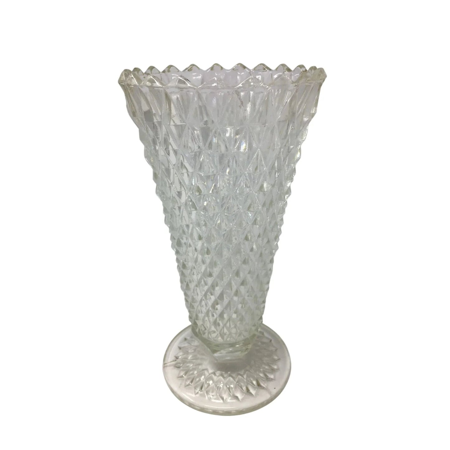 Vintage Indiana Glass Diamond Point Clear Glass Vase with Marbles Inside - indiana glass - Vase or Holder - A+ Stuff