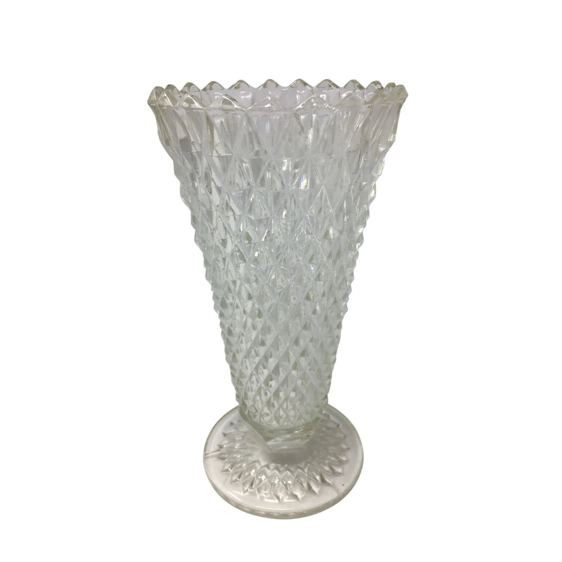 Vintage Indiana Glass Diamond Point Clear Glass Vase with Marbles Inside - indiana glass - Vase or Holder - A+ Stuff