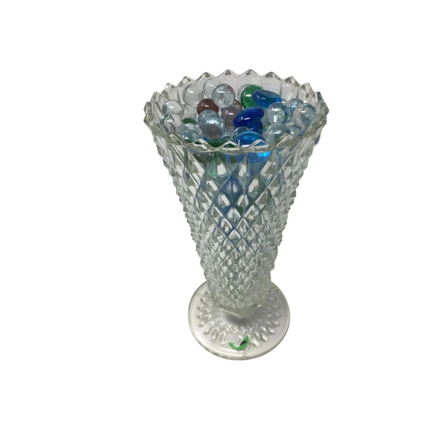 Vintage Indiana Glass Diamond Point Clear Glass Vase with Marbles Inside - indiana glass - Vase or Holder - A+ Stuff