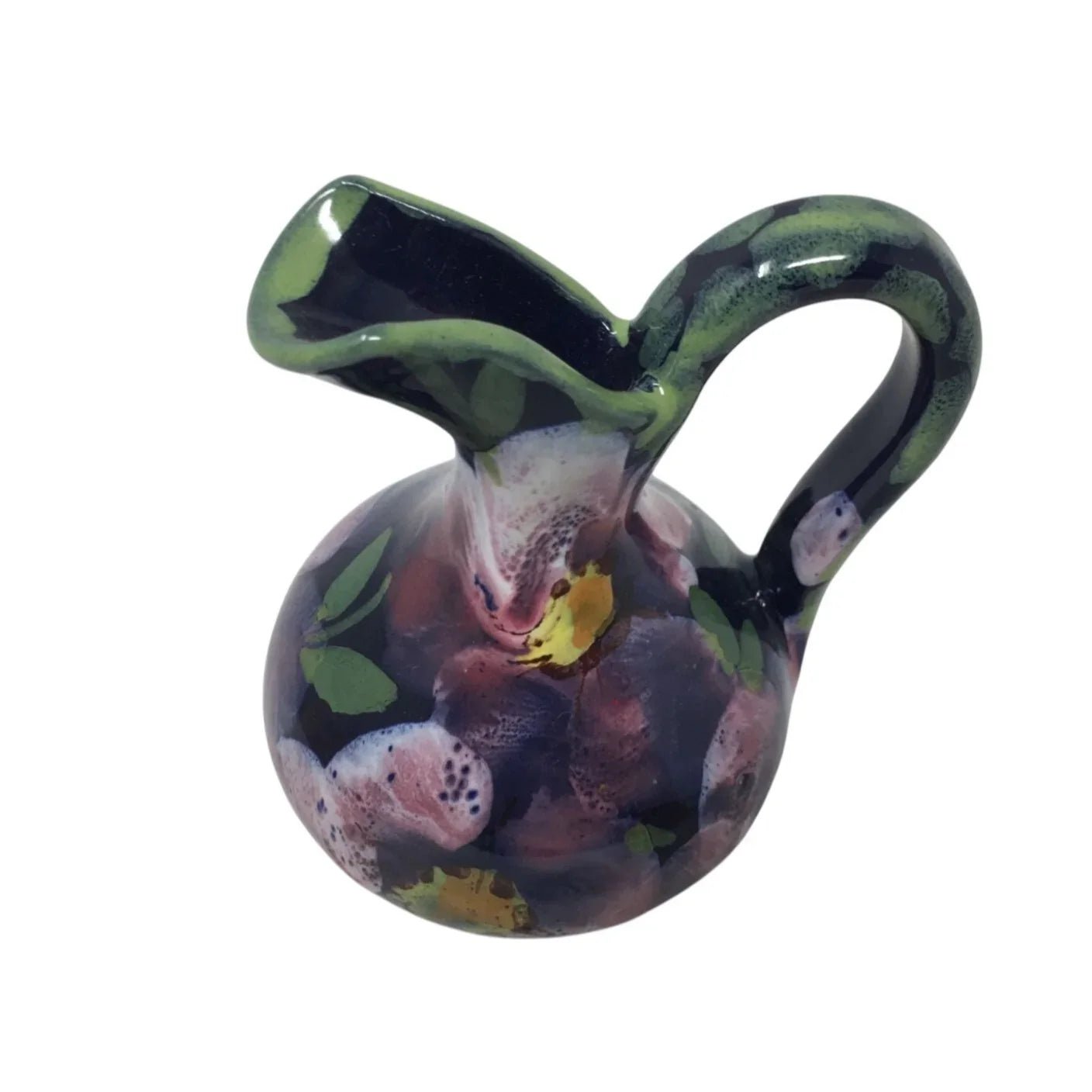 Vintage Italian Mini Purple Pitcher/Bud Vase with Flowers on it and Handle - A+ Stuff - Vase or Holder - A+ Stuff