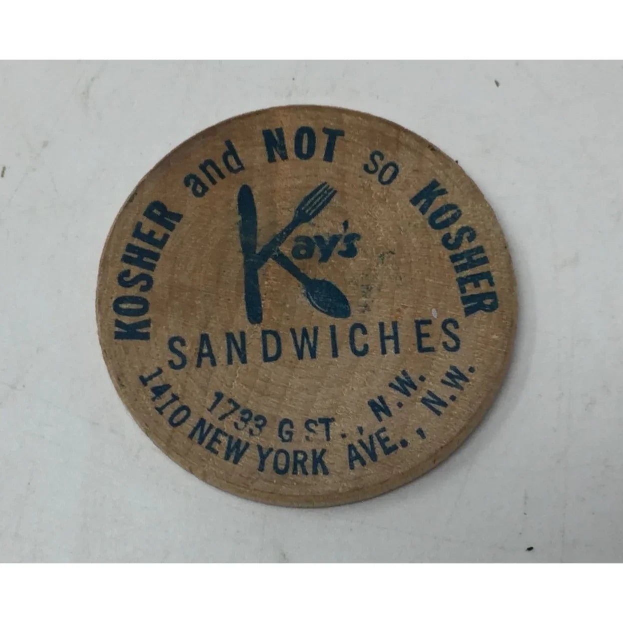 Vintage Kay's Sandwiches Wooden Nickel Good For One Cup of Coffee - A+ Stuff - Collectible Coins & Currency - A+ Stuff
