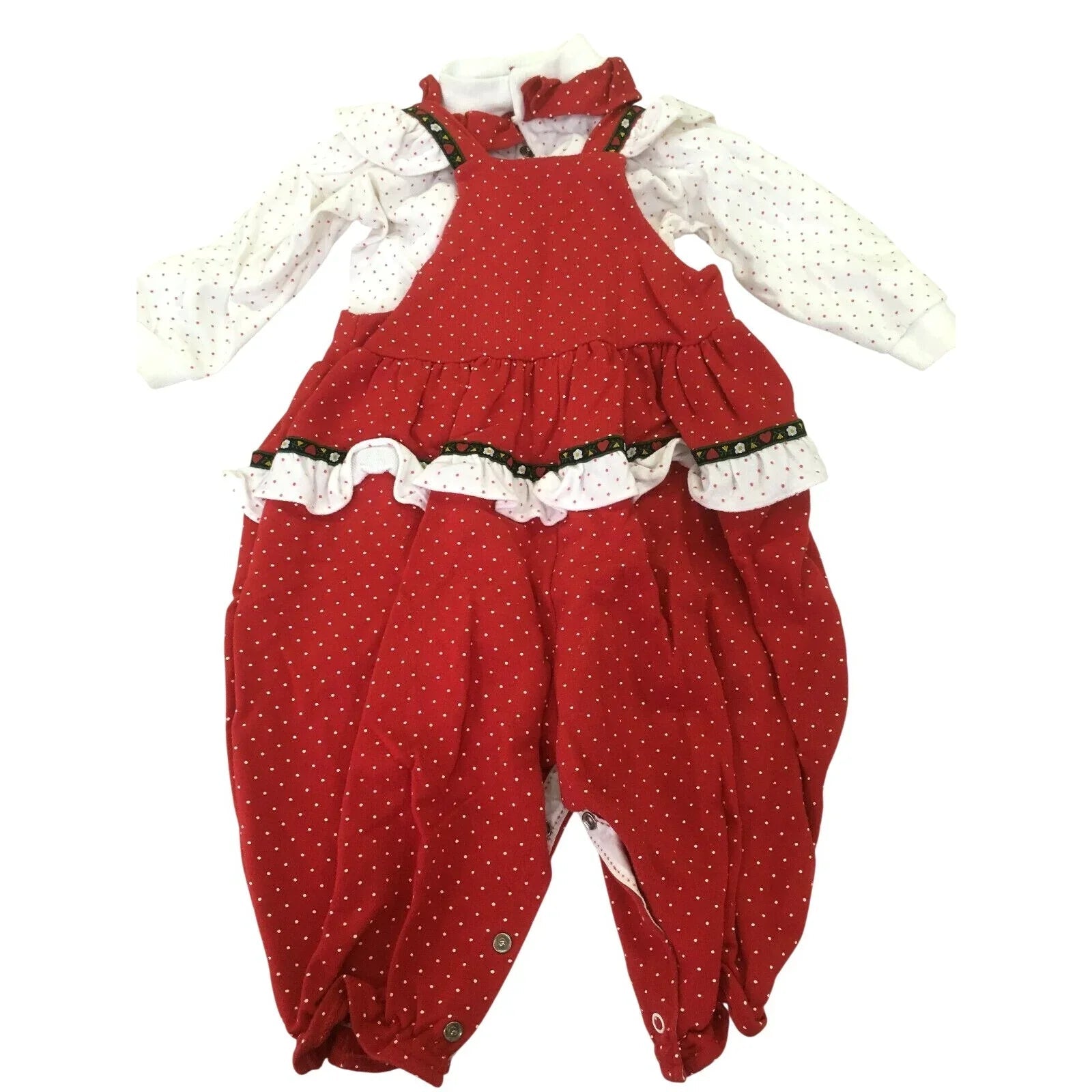 Vintage Kitten Romper - Dots, Flowers, Hearts, Ruffle Infant 12 mos. 1980s style - Unbranded - Baby & Toddler Outfits - A+ Stuff