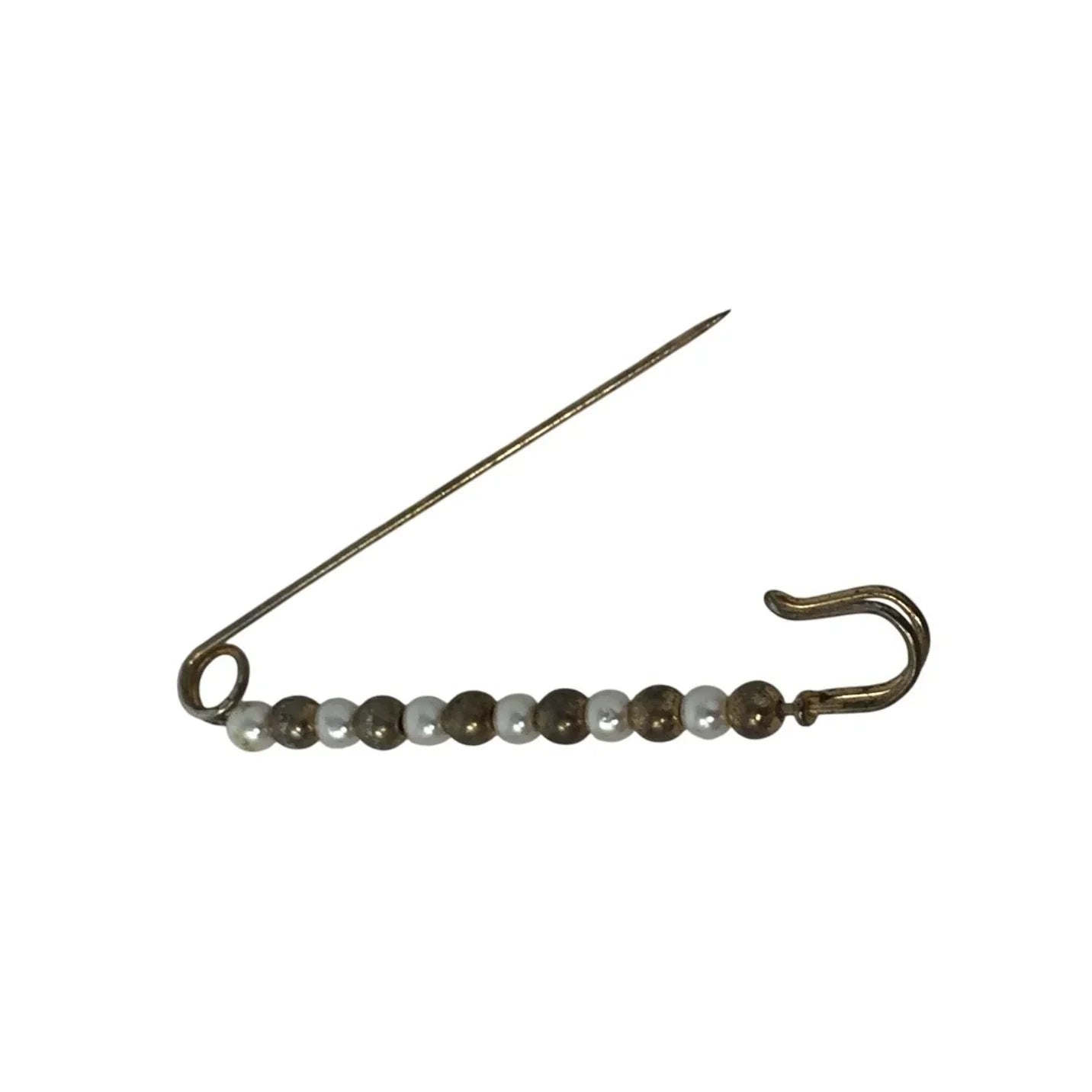 Vintage Large Beaded Metal Safety Pin - A+ Stuff - pin - A+ Stuff
